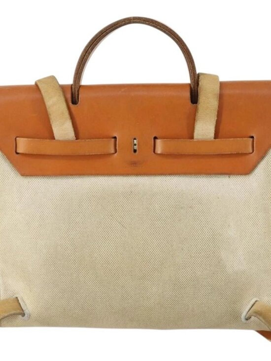 HERMES Herbag Ad PM Backpack Canvas Leather 2way Beige Silver Auth 159367 main image 6